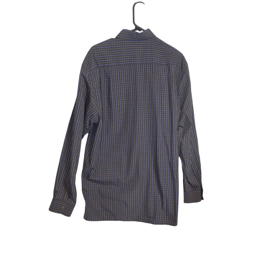 Ermenegildo Zegna Mens Navy Blue Plaid Cotton Casual / Dress Shirt Size: L - Picture 3 of 3